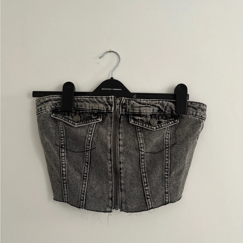 Gray Denim Bustier Top